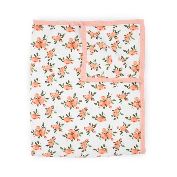 Little Unicorn Cotton Muslin Quilted Throw Watercolor Roses Baby Kids Blanket - Picture 8 of 14